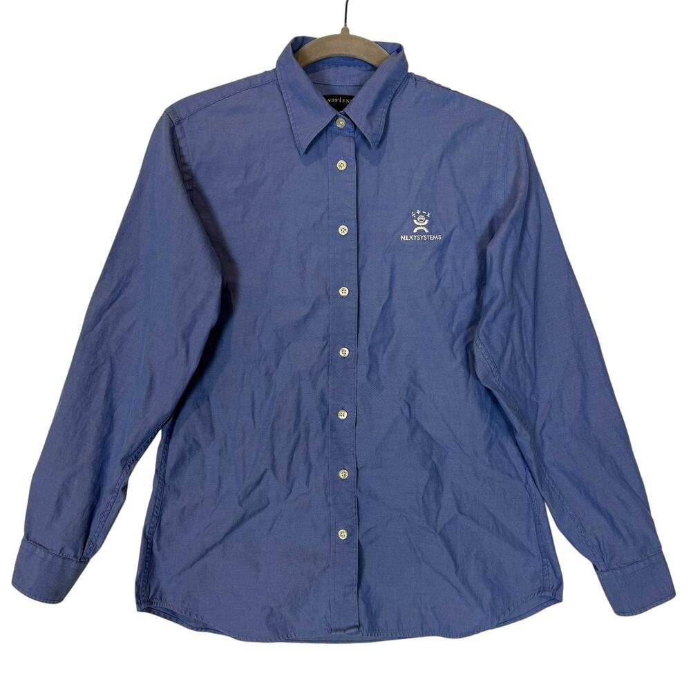Next Systems Lands' End Shirt Womens 6 Blue Cotton Lightweight‎ Button Up Preppy